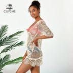 beige crochet bikini cover up for women