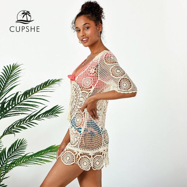 beige crochet bikini cover up for women