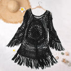 Black Crochet Bikini Cover Up Beachwear3