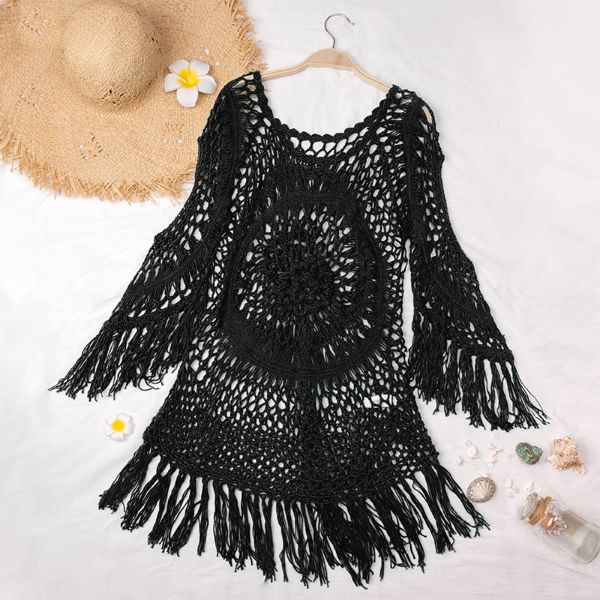 Black Crochet Bikini Cover Up Beachwear3