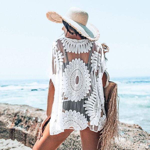 Timeless White Crochet Bikini Cover Up with Fringe Trim for the Beach2