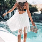 White Backless Dress with Sexy Tassels Perfect Swimwear